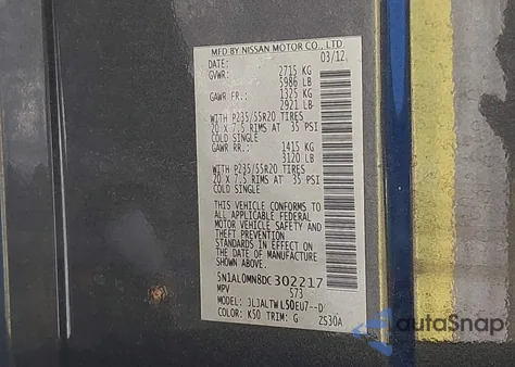 2013 Infiniti Jx35 z USA, uszkodzony, nr VIN 5N1AL0MN8DC302217